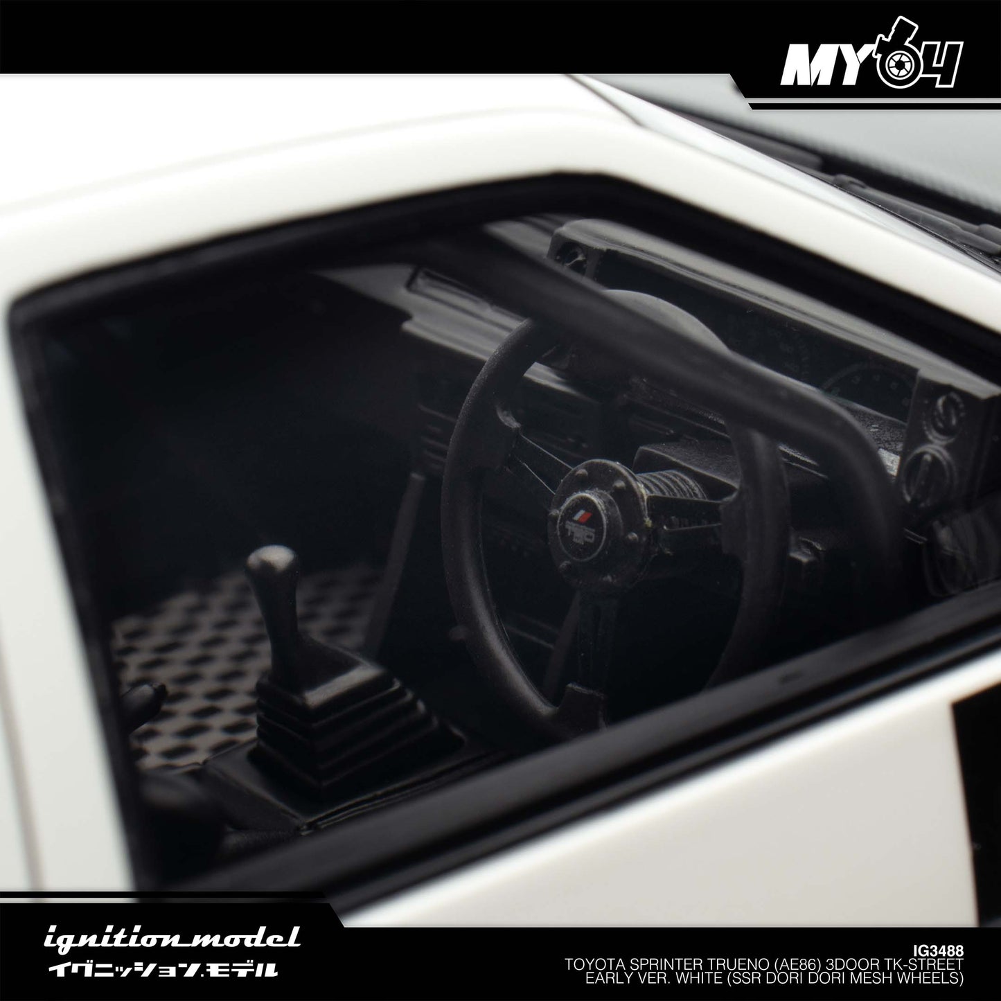 [Ignition Model] 1:18 Toyota Sprinter Trueno (AE86) 3Door TK-Street Early Ver. White (SSR Dori Dori mesh wheels)