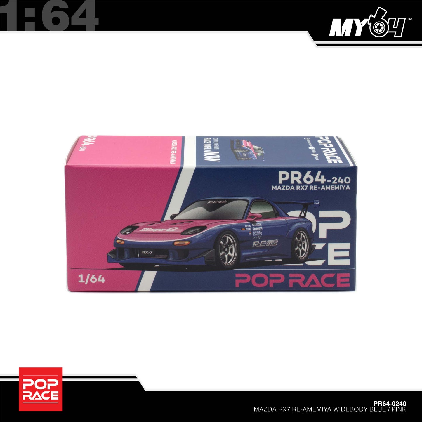 (UNSEAL UNIT) [Pop Race] 1:64 Mazda RX7 RE-Amemiya - Blue/Pink