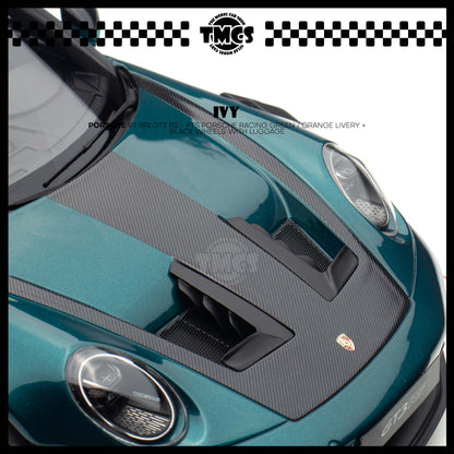 [IVY] 1:18 Porsche 911 992 GT3 RS - PTS Porsche Racing Green / Orange Livery + Black Wheels WIth Luggage