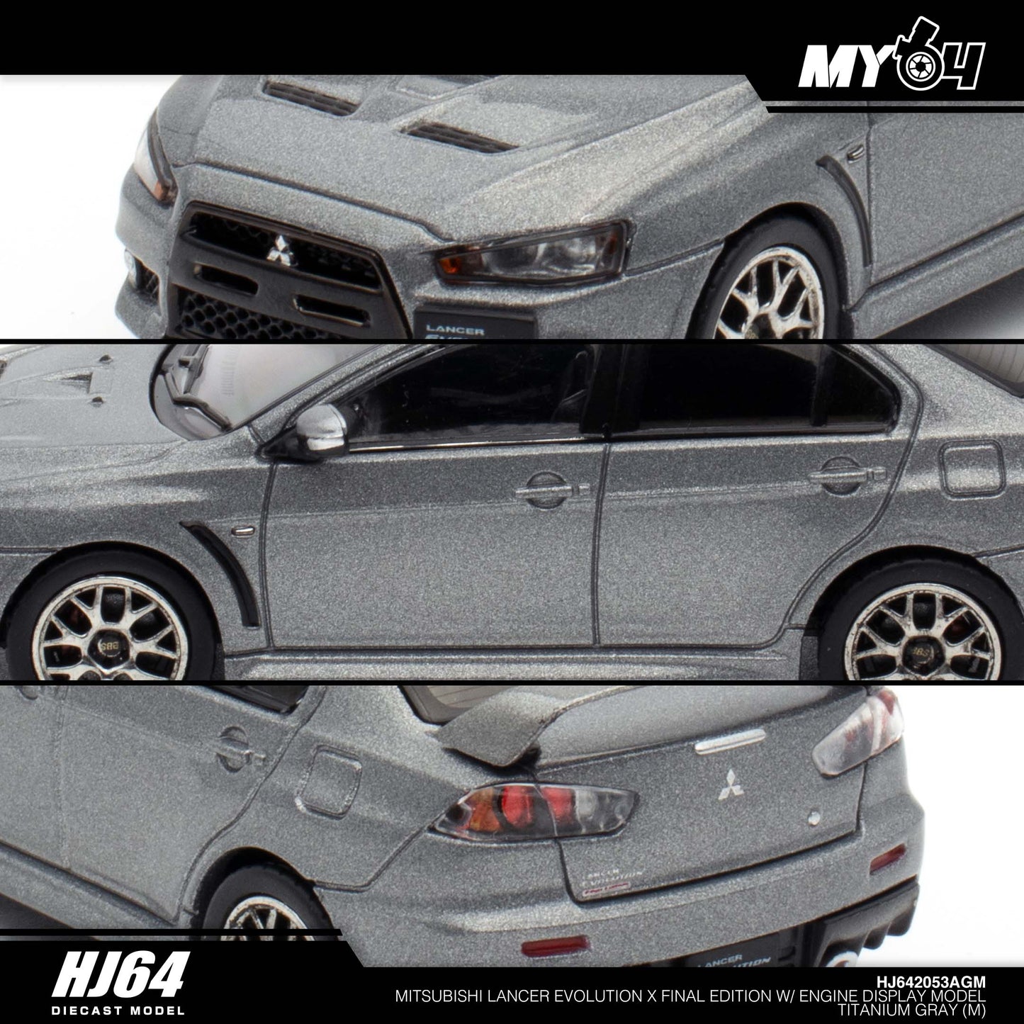 [Hobby Japan] Mitsubishi Lancer Evolution Ⅹ Final Edition With Engine Display Model - Titanium Gray Metallic