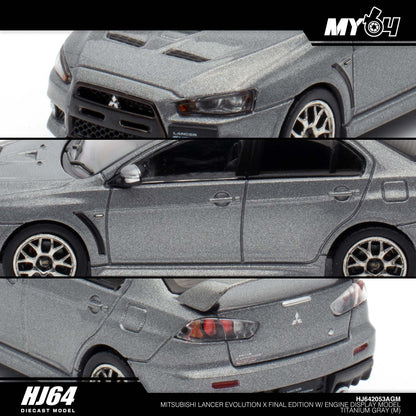 [Hobby Japan] Mitsubishi Lancer Evolution Ⅹ Final Edition With Engine Display Model - Titanium Gray Metallic
