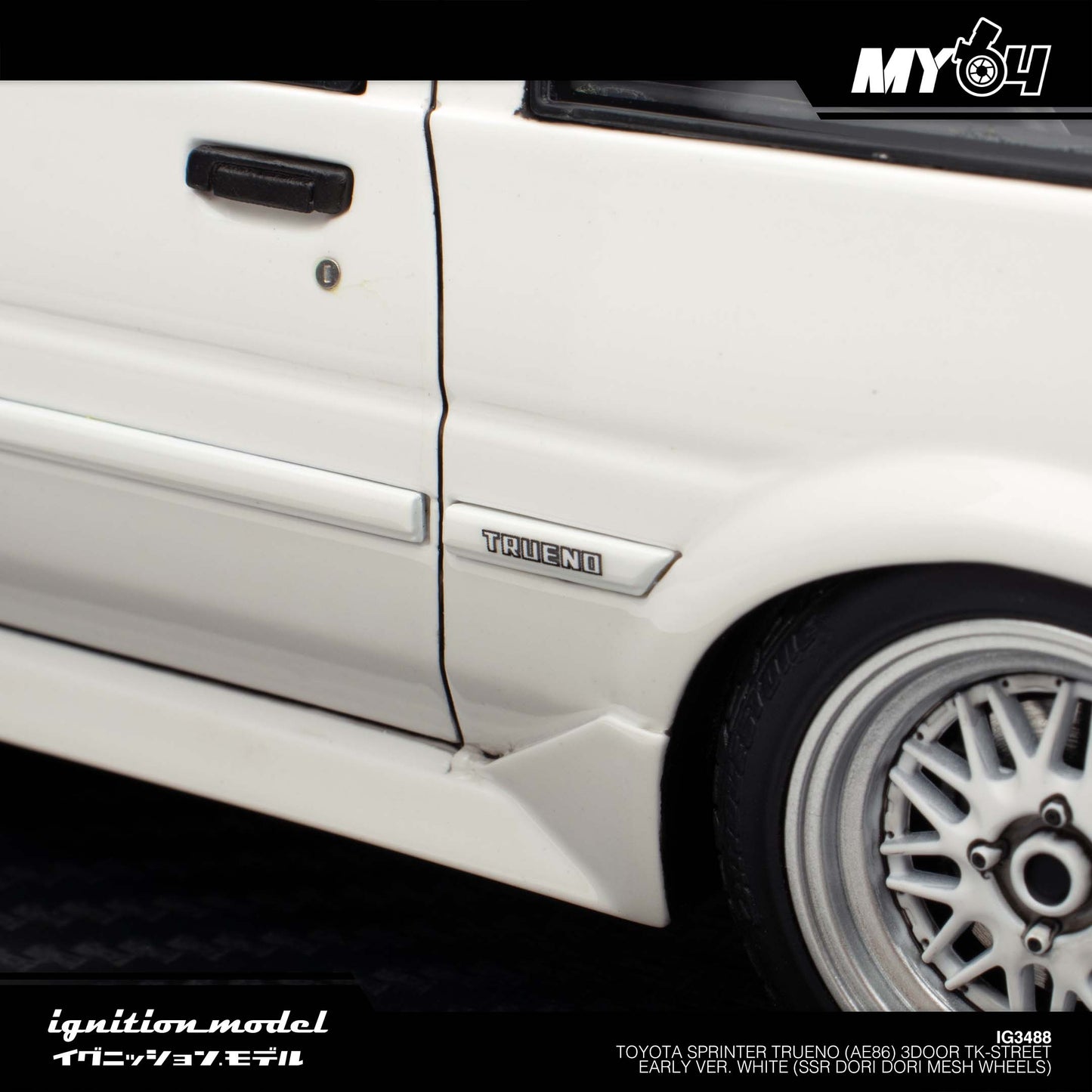[Ignition Model] 1:18 Toyota Sprinter Trueno (AE86) 3Door TK-Street Early Ver. White (SSR Dori Dori mesh wheels)