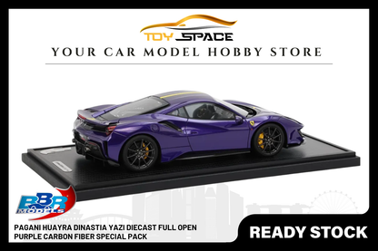 [BBR MODELS] 1:18 Ferrari 488 Pista Viola Al Humaid With Yellow-Black Stripe - Toy Space Diecast Online Store Singapore