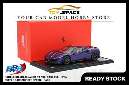 [BBR MODELS] 1:18 Ferrari 488 Pista Viola Al Humaid With Yellow-Black Stripe - Toy Space Diecast Online Store Singapore