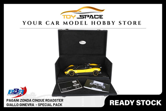 [BBR MODELS] 1:18 Pagani Zonda Cinque Roadster Diecast Geneva Yellow - Special Pack - Toy Space Diecast Online Store Singapore