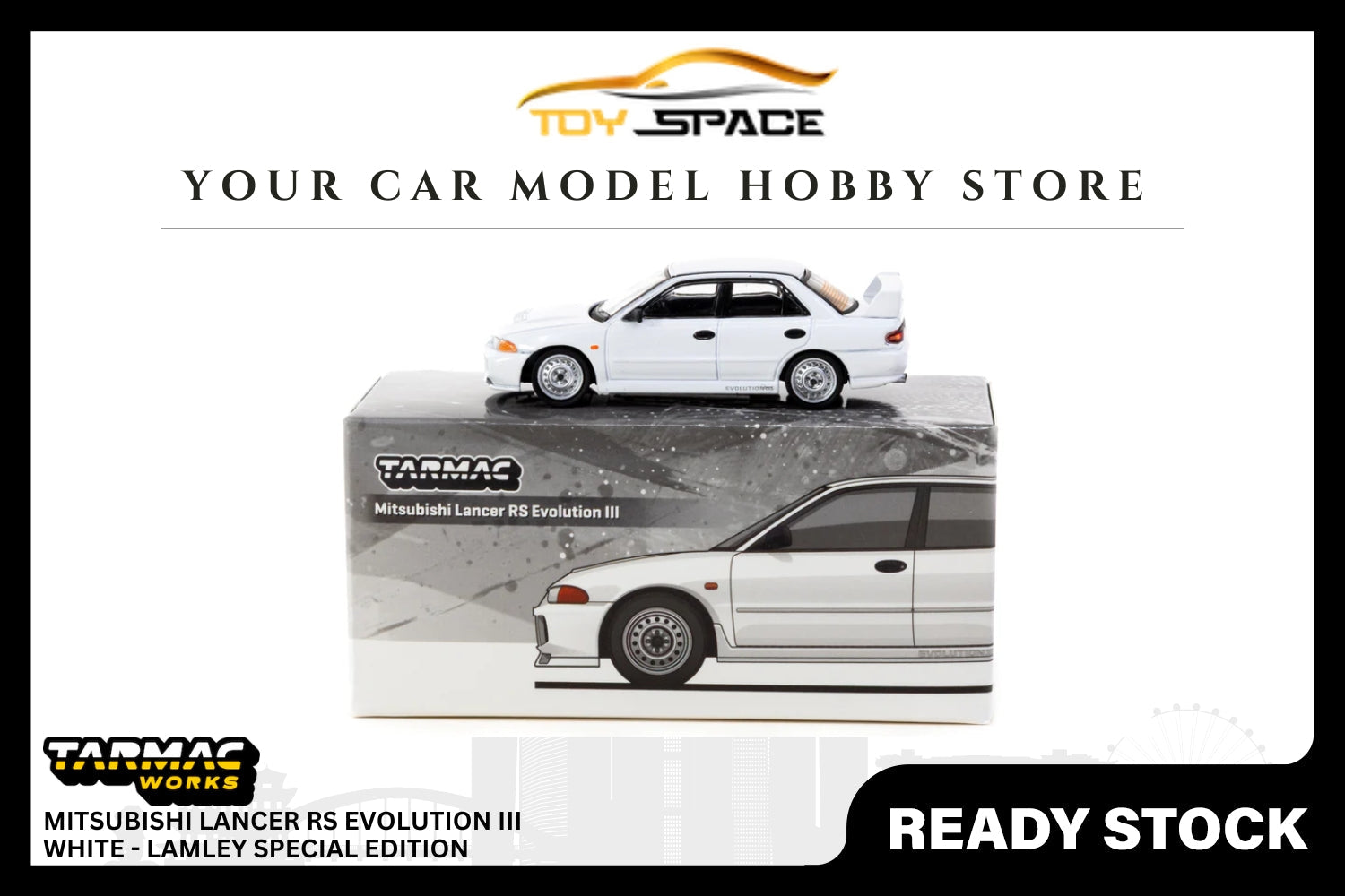 [TARMAC WORKS] 1:64 Mitsubishi Lancer RS Evolution III White - GLOBAL64 - Toy Space Diecast Online Store Singapore