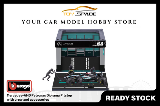 [BBURAGO] 1:43 Mercedes AMG Petronas Diorama Pitstop Set - Toy Space Diecast Online Store Singapore