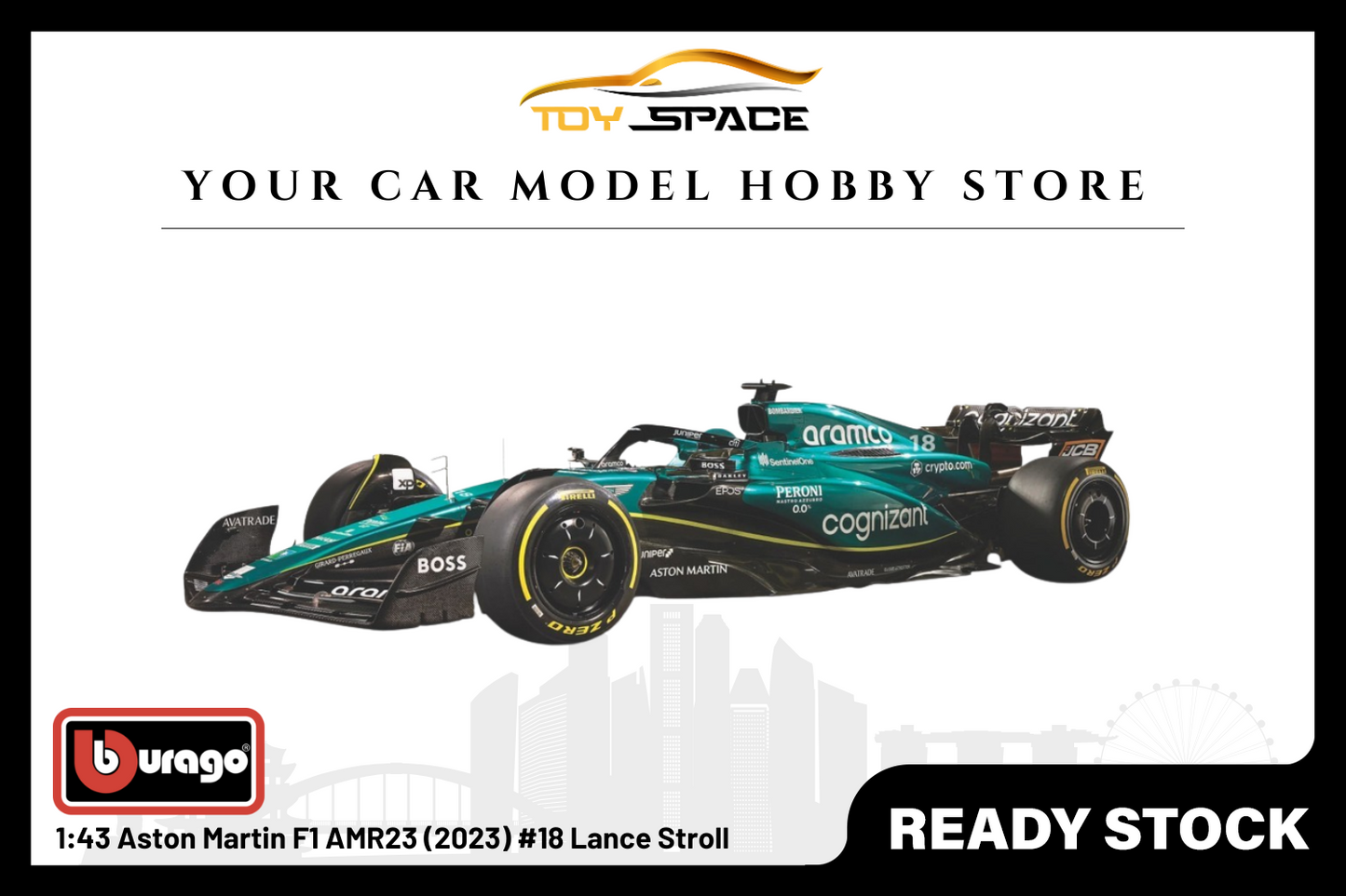 [BBURAGO] 1:43 Aston Martin F1 AMR23 (2023) #18 Lance Stroll - Toy Space Diecast Online Store Singapore