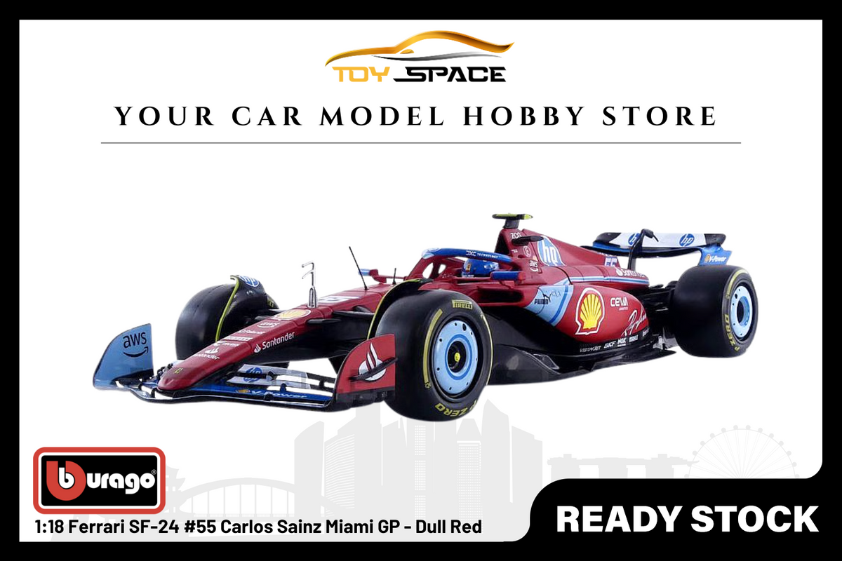 [BBURAGO] 1:18 Ferrari SF-24 #55 Carlos Sainz Miami GP - Dull Red - Toy Space Diecast Online Store Singapore