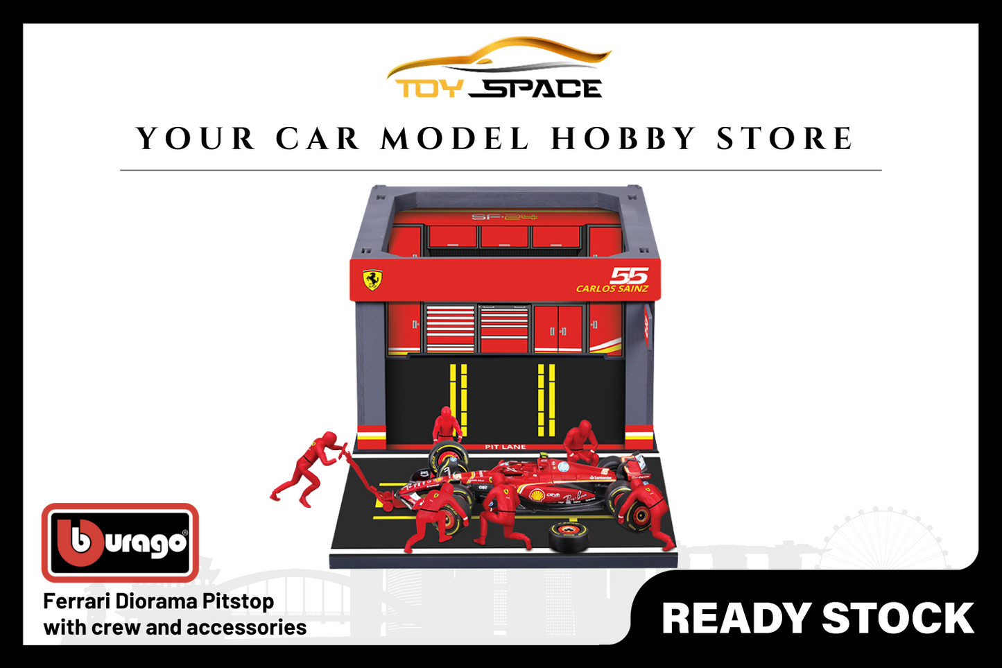 [BBURAGO] 1:43 Ferrari Diorama Pitstop Set - Toy Space Diecast Online Store Singapore