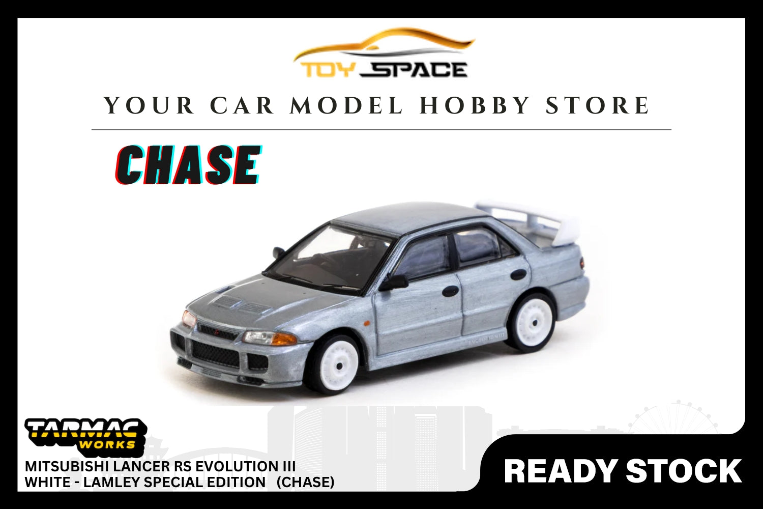 [TARMAC WORKS] 1:64 Mitsubishi Lancer RS Evolution III White - GLOBAL64 - Toy Space Diecast Online Store Singapore
