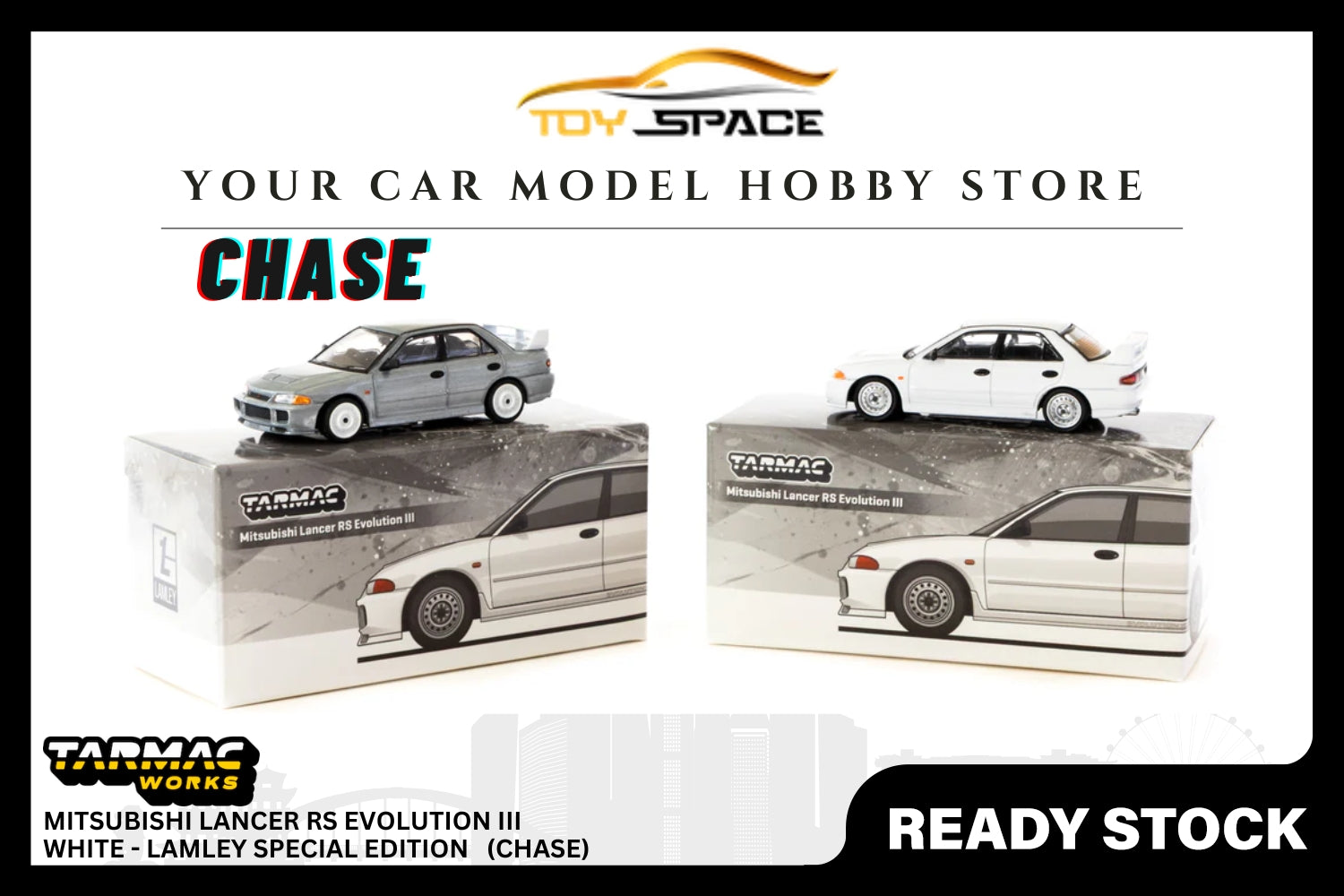 [TARMAC WORKS] 1:64 Mitsubishi Lancer RS Evolution III White - GLOBAL64 - Toy Space Diecast Online Store Singapore