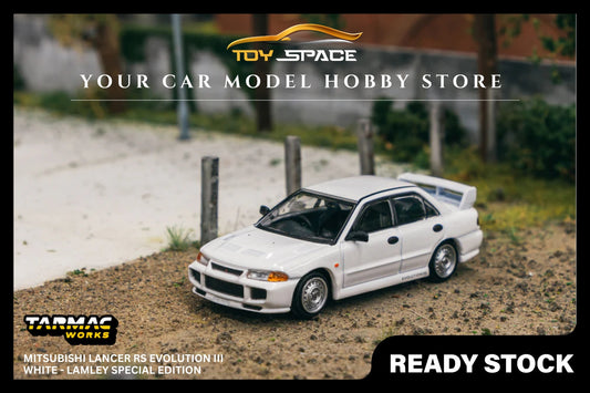[TARMAC WORKS] 1:64 Mitsubishi Lancer RS Evolution III White - GLOBAL64 - Toy Space Diecast Online Store Singapore