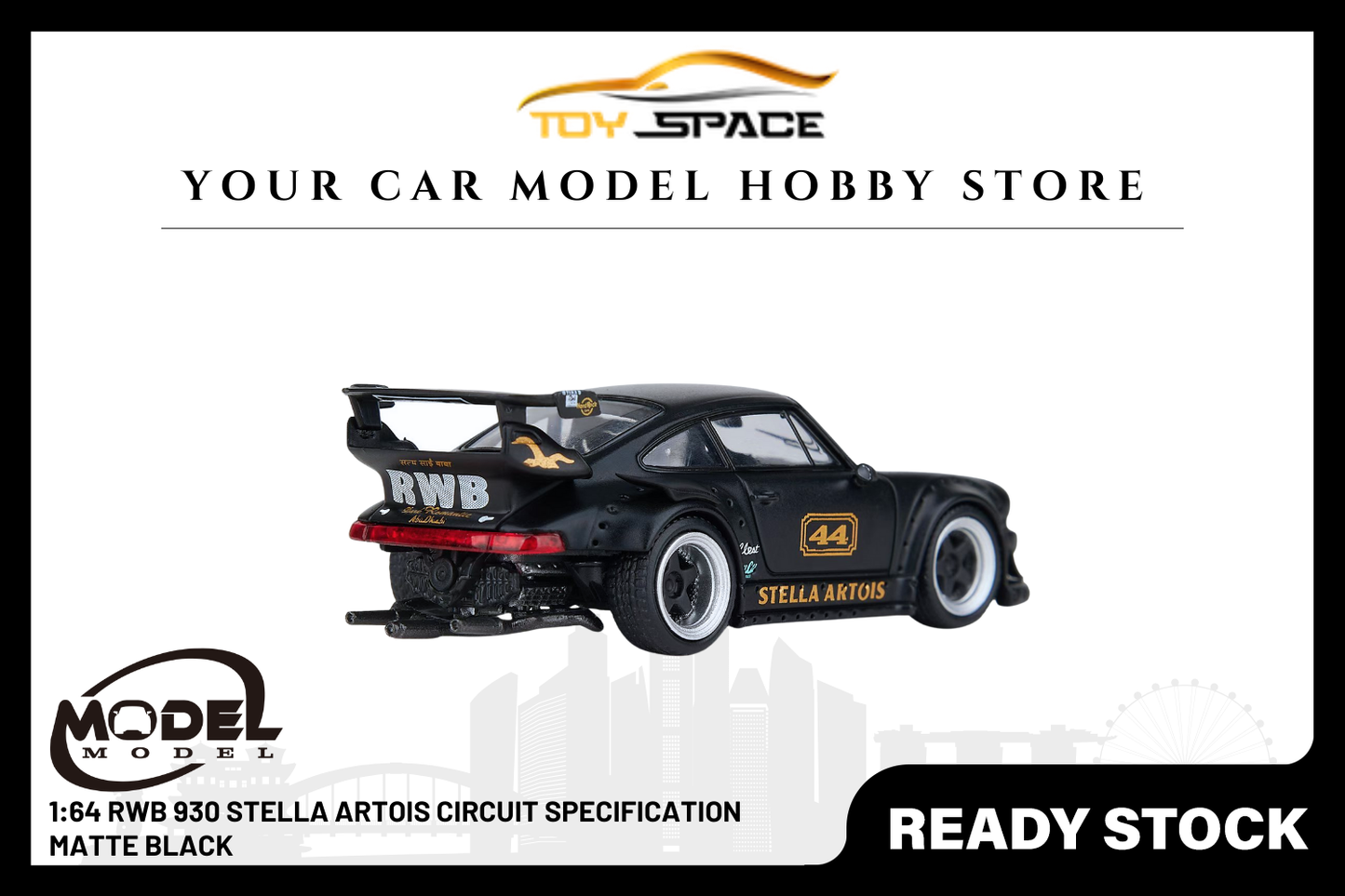[MODEL MODEL] 1:64 RWB 930 Stella Artois Circuit Specification Matte Black - Toy Space Diecast Online Store Singapore
