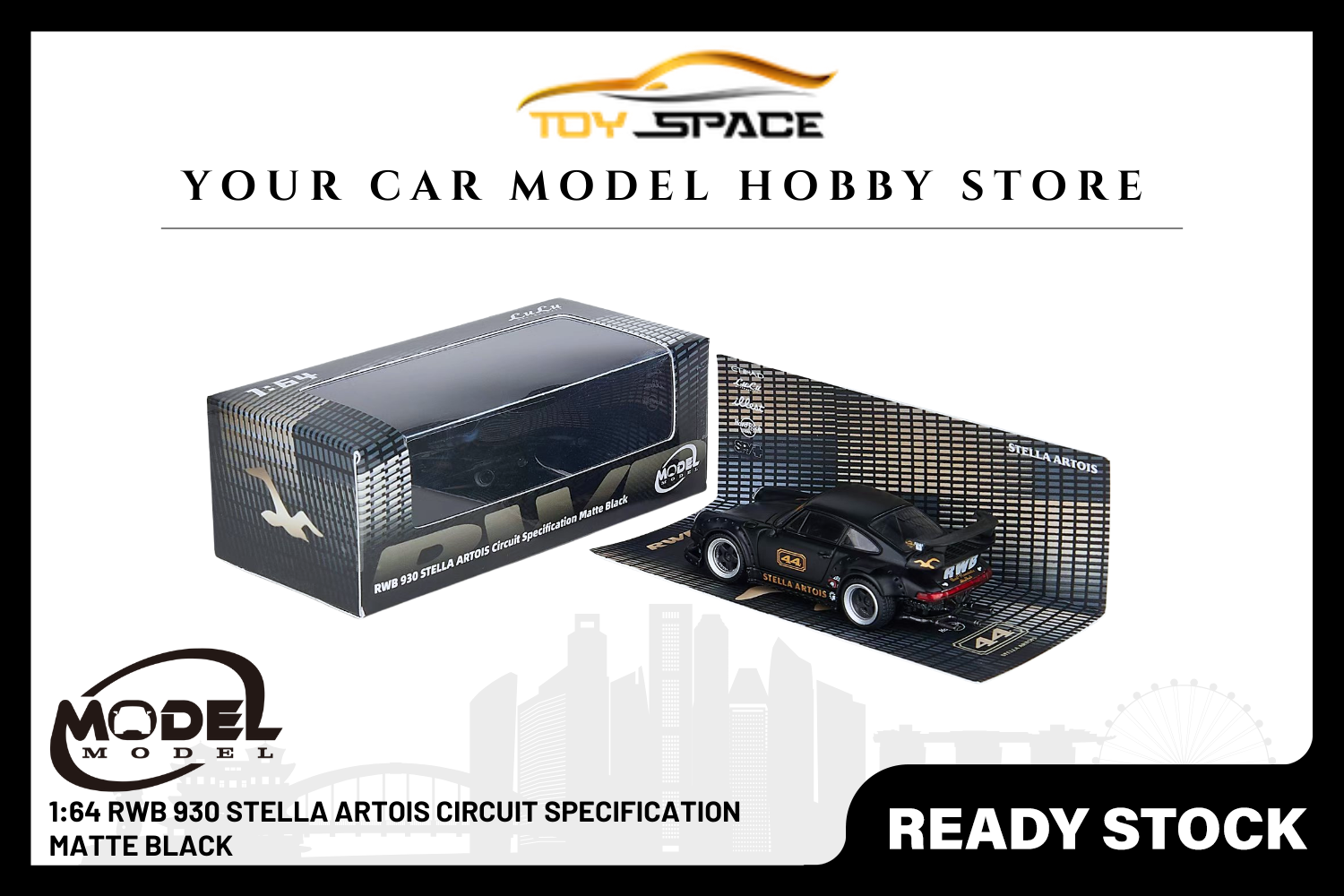 [MODEL MODEL] 1:64 RWB 930 Stella Artois Circuit Specification Matte Black - Toy Space Diecast Online Store Singapore