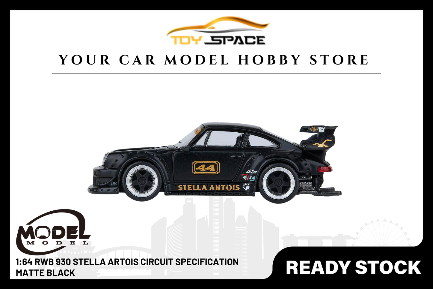 [MODEL MODEL] 1:64 RWB 930 Stella Artois Circuit Specification Matte Black - Toy Space Diecast Online Store Singapore