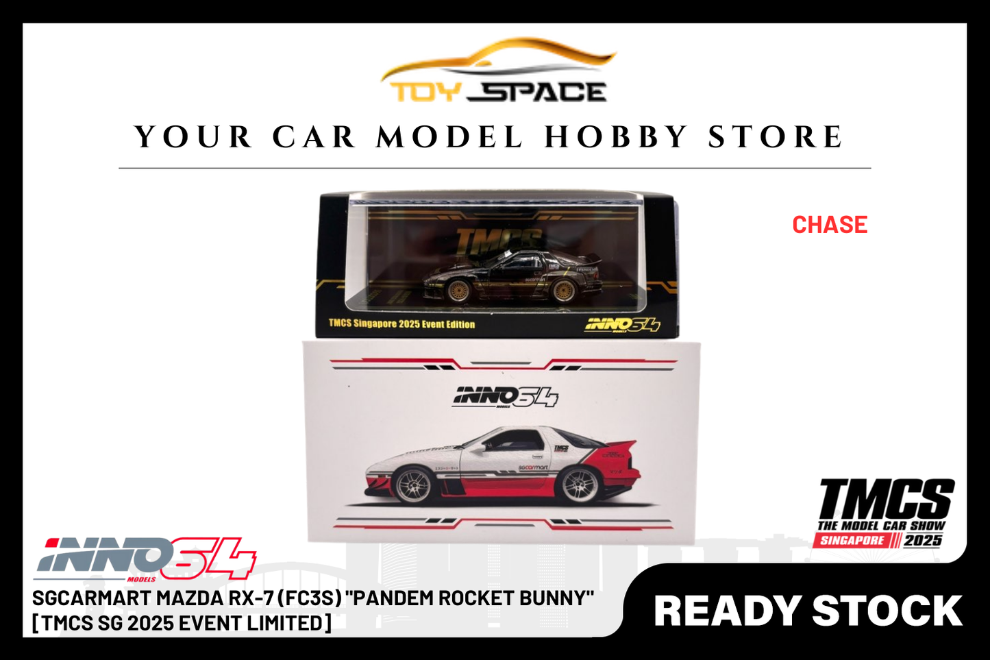 [INNO64] 1:64 SGCARMART Mazda RX-7 (FC3S) "Pandem Rocket Bunny" [TMCS SG 2025 Event Limited] - Toy Space Diecast Online Store Singapore