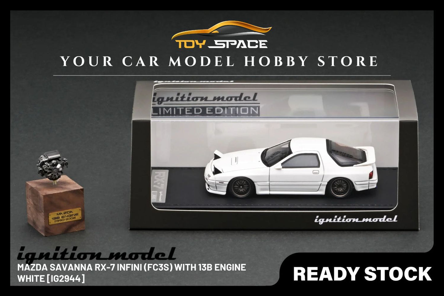 [IGNITION MODEL] 1/43 Mazda Savanna RX-7 Infini (FC3S) White With 13B Engine [IG2944] - Toy Space Diecast Online Store Singapore