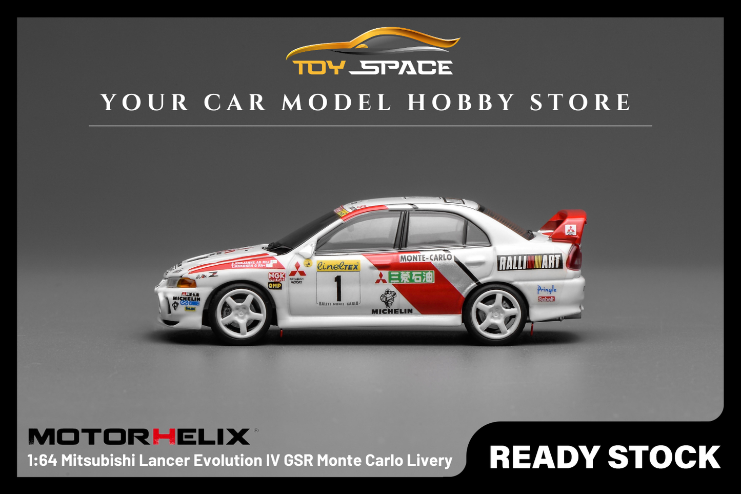 [MOTORHELIX] 1:64 Mitsubishi Lancer Evolution IV GSR Monte Carlo Livery - Toy Space Diecast Online Store Singapore