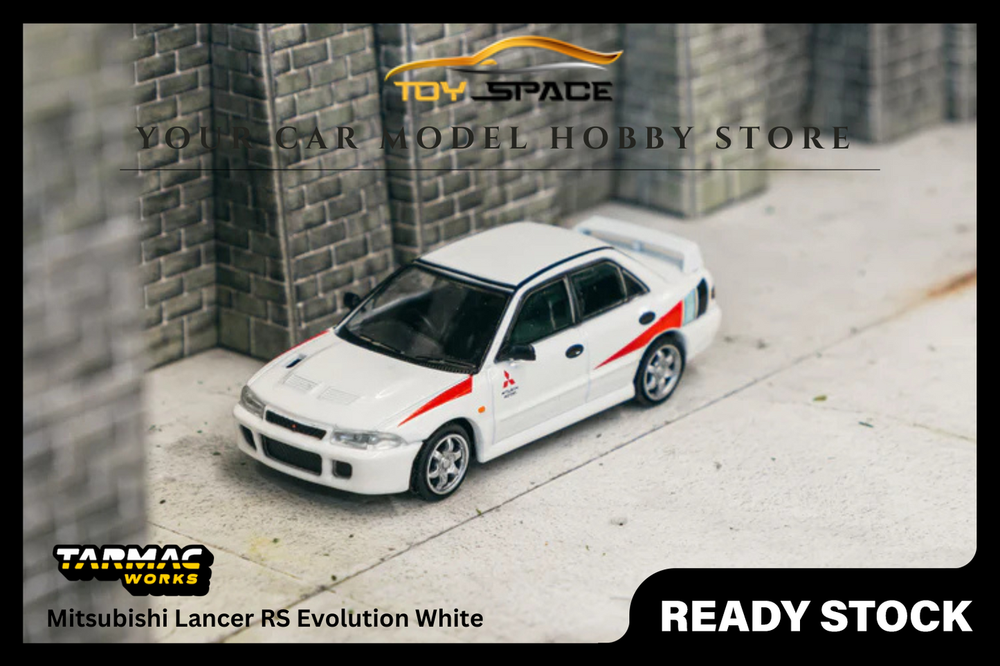 [TARMAC WORKS] 1/64 Mitsubishi Lancer RS Evolution White [Lamley Special Edition] - Toy Space Diecast Online Store Singapore