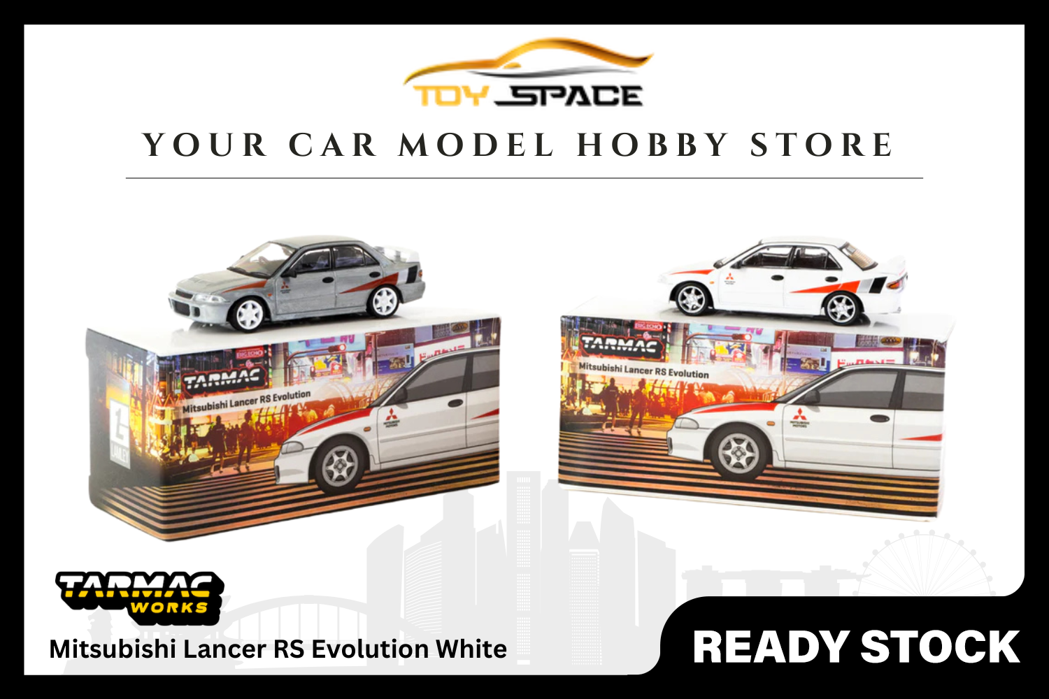 [TARMAC WORKS] 1/64 Mitsubishi Lancer RS Evolution White [Lamley Special Edition] - Toy Space Diecast Online Store Singapore