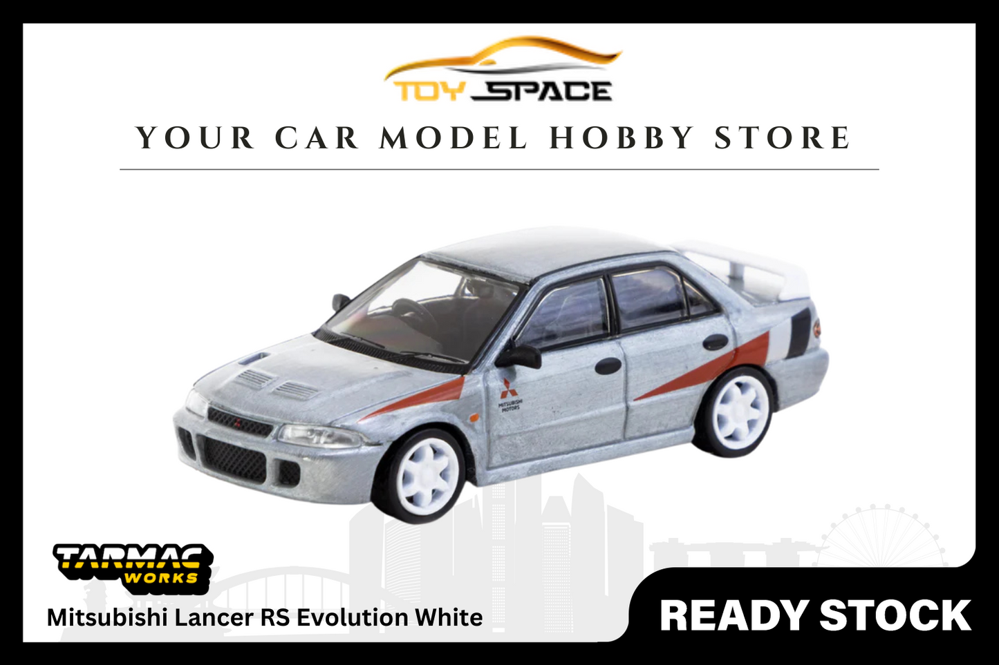 [TARMAC WORKS] 1/64 Mitsubishi Lancer RS Evolution White [Lamley Special Edition] - Toy Space Diecast Online Store Singapore