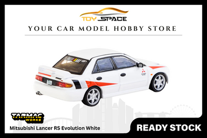 [TARMAC WORKS] 1/64 Mitsubishi Lancer RS Evolution White [Lamley Special Edition] - Toy Space Diecast Online Store Singapore