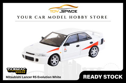 [TARMAC WORKS] 1/64 Mitsubishi Lancer RS Evolution White [Lamley Special Edition] - Toy Space Diecast Online Store Singapore