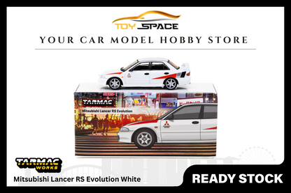 [TARMAC WORKS] 1/64 Mitsubishi Lancer RS Evolution White [Lamley Special Edition] - Toy Space Diecast Online Store Singapore
