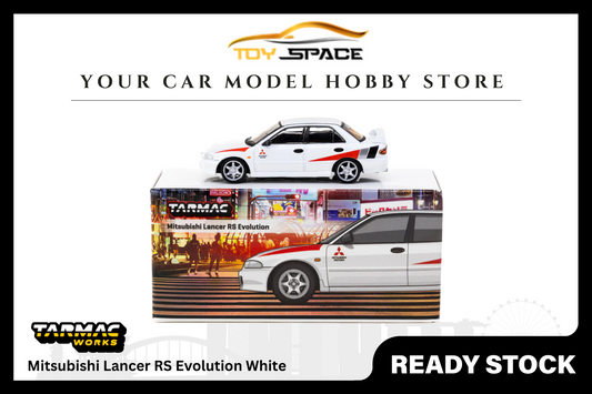 [TARMAC WORKS] 1/64 Mitsubishi Lancer RS Evolution White [Lamley Special Edition] - Toy Space Diecast Online Store Singapore