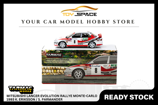 [TARMAC WORKS] 1/64 Mitsubishi Lancer Evolution Rallye Monte-Carlo 1993 K. Eriksson / S. Parmander - GLOBAL64 - Toy Space Diecast Online Store Singapore