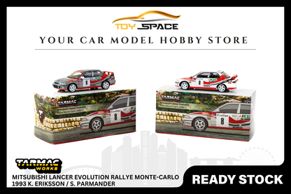 [TARMAC WORKS] 1/64 Mitsubishi Lancer Evolution Rallye Monte-Carlo 1993 K. Eriksson / S. Parmander - GLOBAL64 - Toy Space Diecast Online Store Singapore