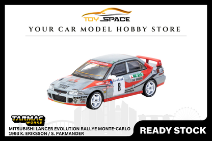 [TARMAC WORKS] 1/64 Mitsubishi Lancer Evolution Rallye Monte-Carlo 1993 K. Eriksson / S. Parmander - GLOBAL64 - Toy Space Diecast Online Store Singapore