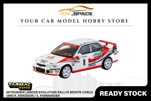[TARMAC WORKS] 1/64 Mitsubishi Lancer Evolution Rallye Monte-Carlo 1993 K. Eriksson / S. Parmander - GLOBAL64 - Toy Space Diecast Online Store Singapore