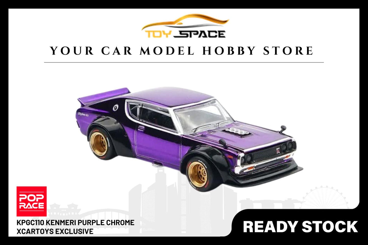 [POP RACE] 1:64 Skyline GTR V8 Drift KPGC Kenmeri & Mazda RX-7 Purple Chrome (XCartoys Exclusive) - Toy Space Diecast Online Store Singapore