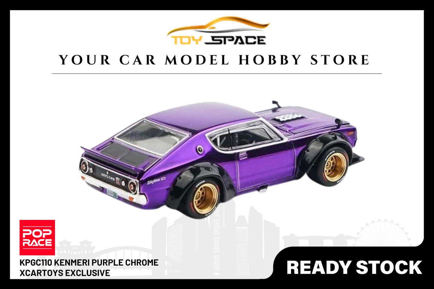 [POP RACE] 1:64 Skyline GTR V8 Drift KPGC Kenmeri & Mazda RX-7 Purple Chrome (XCartoys Exclusive) - Toy Space Diecast Online Store Singapore