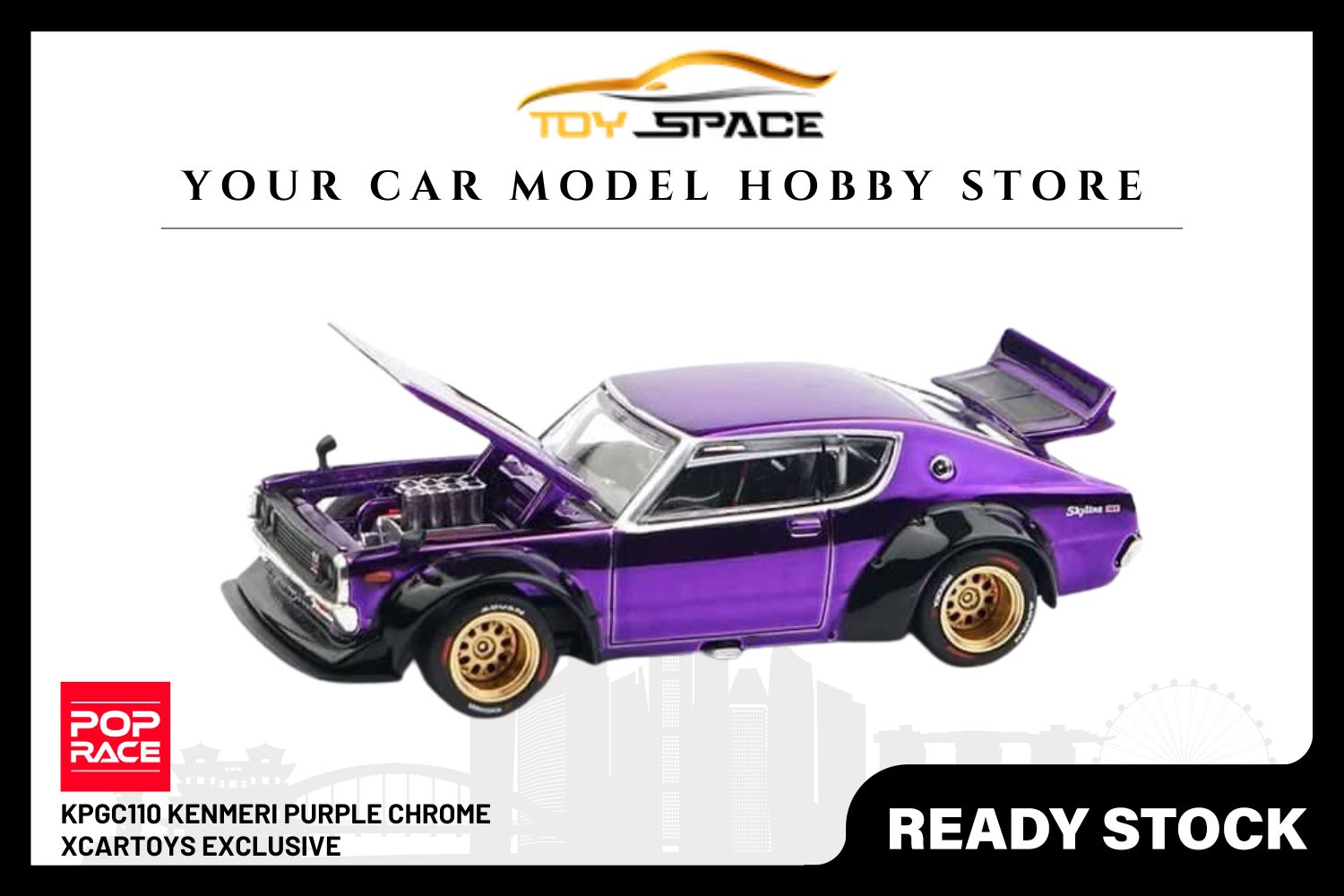 [POP RACE] 1:64 Skyline GTR V8 Drift KPGC Kenmeri & Mazda RX-7 Purple Chrome (XCartoys Exclusive) - Toy Space Diecast Online Store Singapore