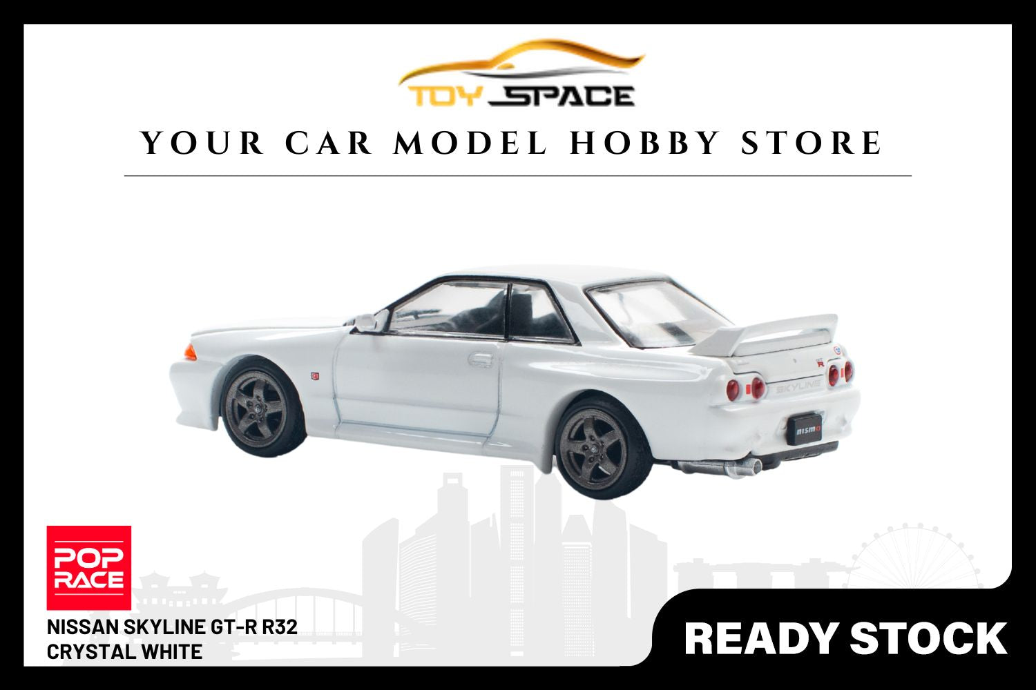 [POP RACE] 1:64 Nissan Skyline GT-R R32 - Crystal White - Toy Space Diecast Online Store Singapore