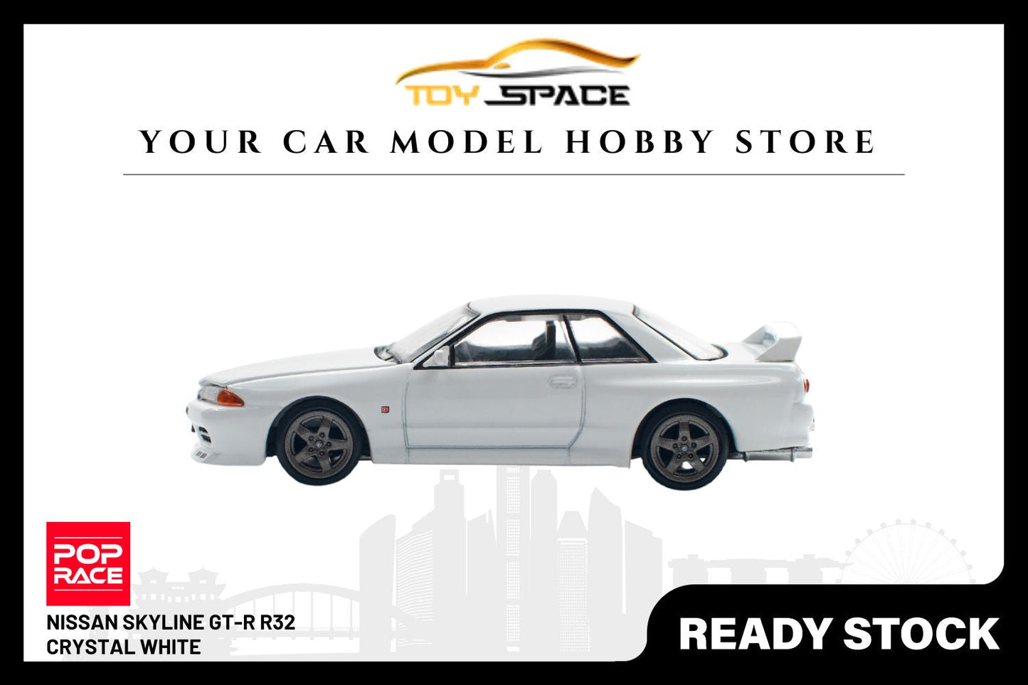 [POP RACE] 1:64 Nissan Skyline GT-R R32 - Crystal White - Toy Space Diecast Online Store Singapore