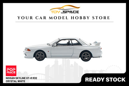 [POP RACE] 1:64 Nissan Skyline GT-R R32 - Crystal White - Toy Space Diecast Online Store Singapore