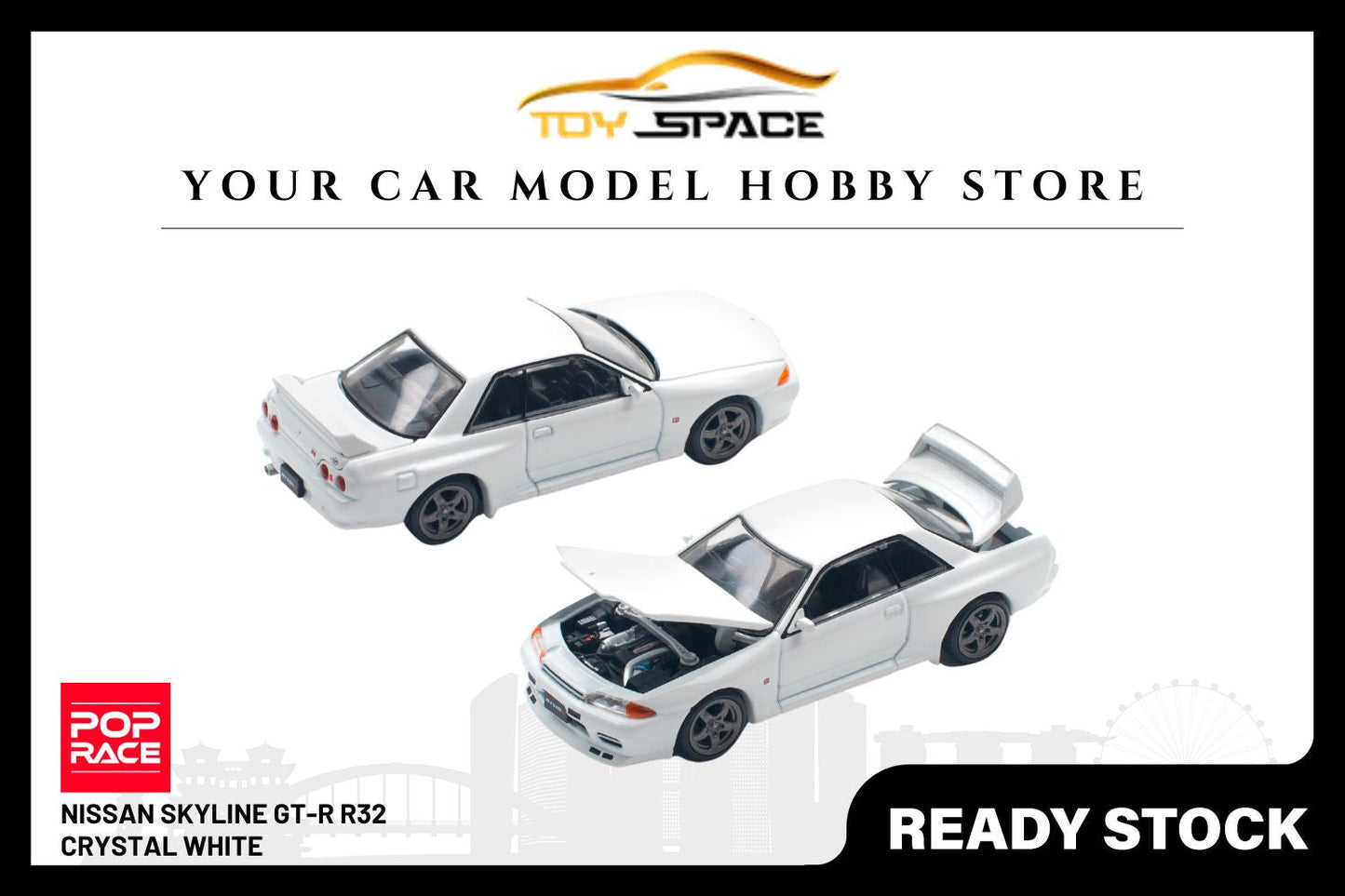 [POP RACE] 1:64 Nissan Skyline GT-R R32 - Crystal White - Toy Space Diecast Online Store Singapore