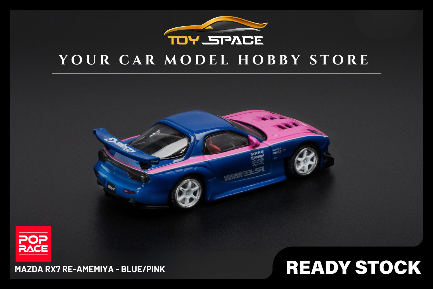 [POP RACE] 1:64 Mazda RX7 Re-Amemiya - Blue/Pink - Toy Space Diecast Online Store Singapore