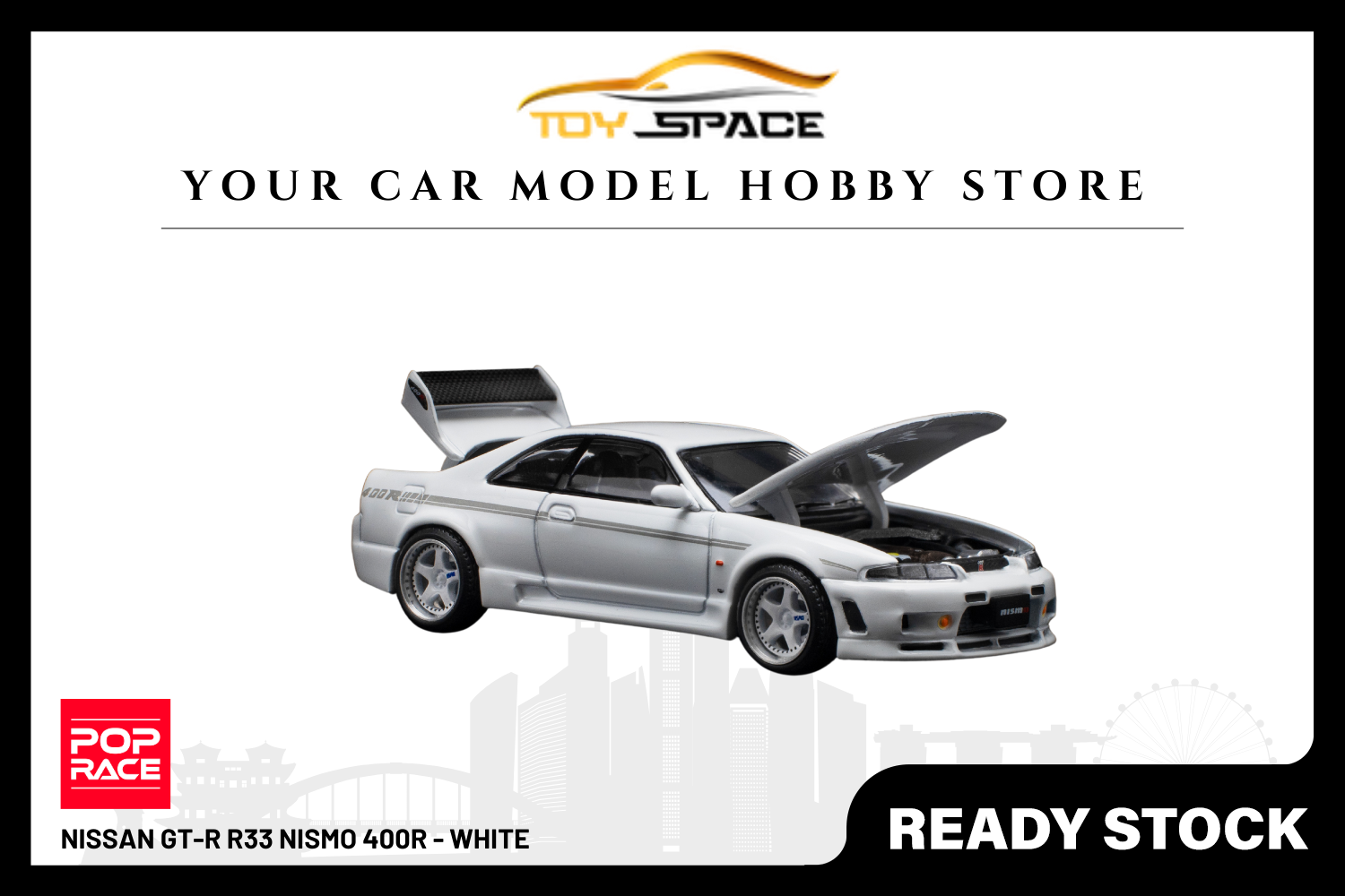 [POP RACE] 1/64 Nissan GT-R R33 Nismo 400R - White - Toy Space Diecast Online Store Singapore
