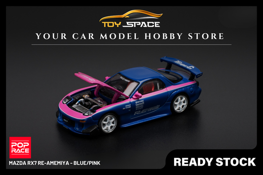 [POP RACE] 1:64 Mazda RX7 Re-Amemiya - Blue/Pink - Toy Space Diecast Online Store Singapore