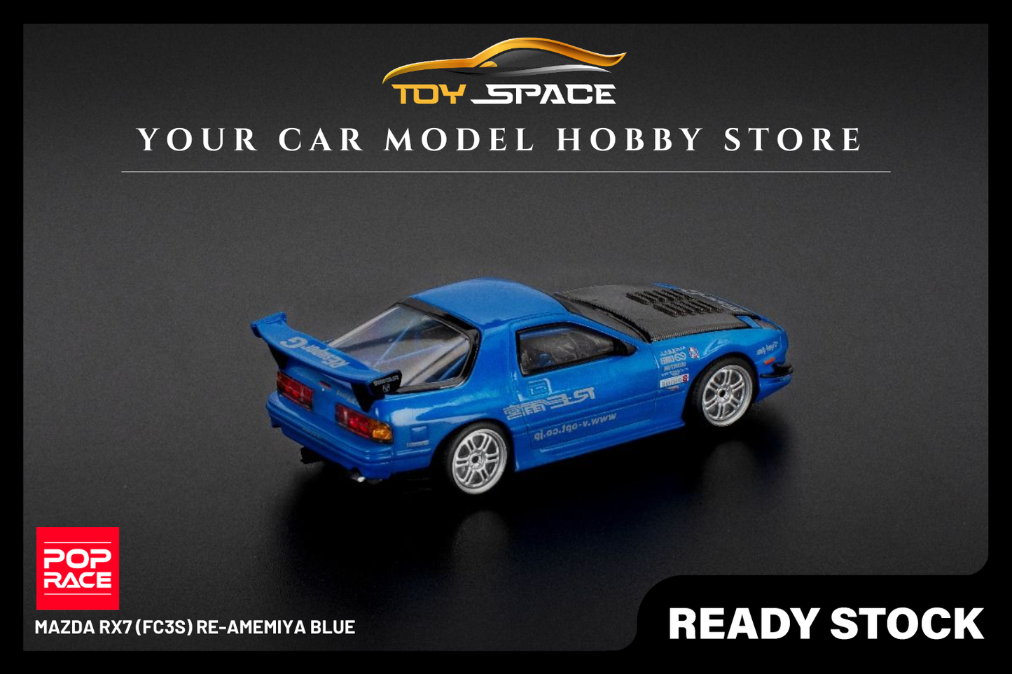 [POP RACE] 1:64 Mazda RX7 (FC3S) Re-Amemiya Blue - Toy Space Diecast Online Store Singapore