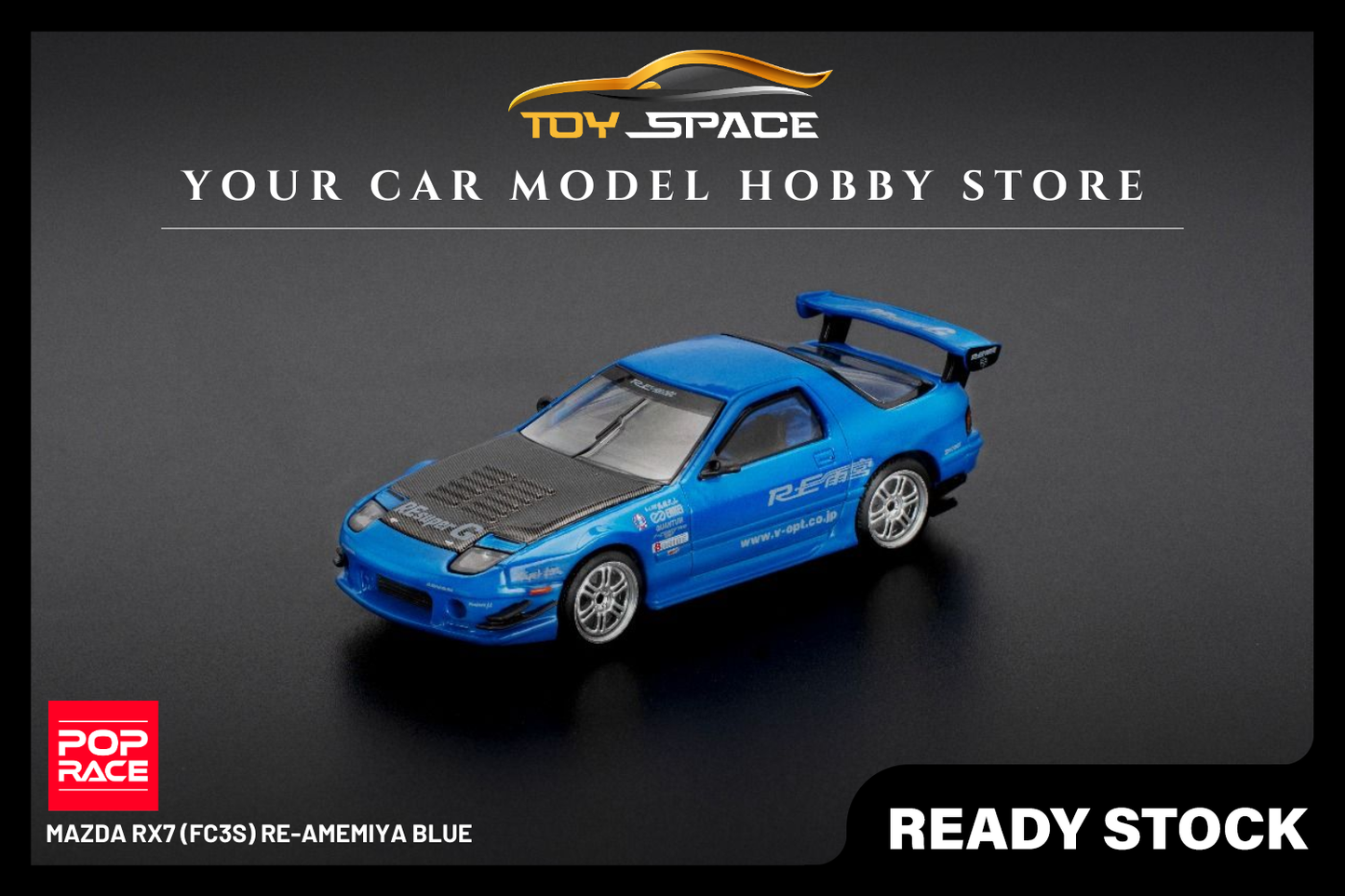 [POP RACE] 1:64 Mazda RX7 (FC3S) Re-Amemiya Blue - Toy Space Diecast Online Store Singapore