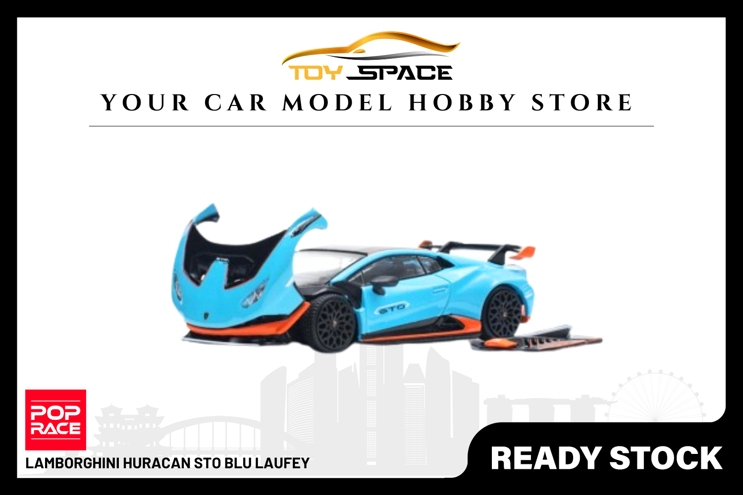 [POP RACE] 1:64 Lamborghini Huracan STO Blu Laufey - Toy Space Diecast Online Store Singapore
