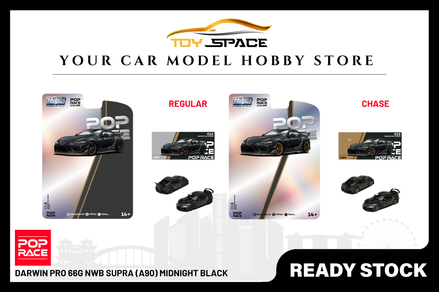 [POP RACE] 1:64 Darwin Pro 66G NWB Supra (A90) Midnight Black - Toy Space Diecast Online Store Singapore