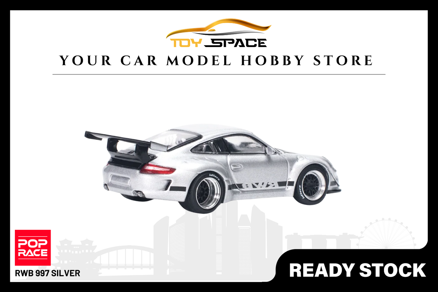 [POP RACE] 1:64 RWB 997 Silver - Toy Space Diecast Online Store Singapore