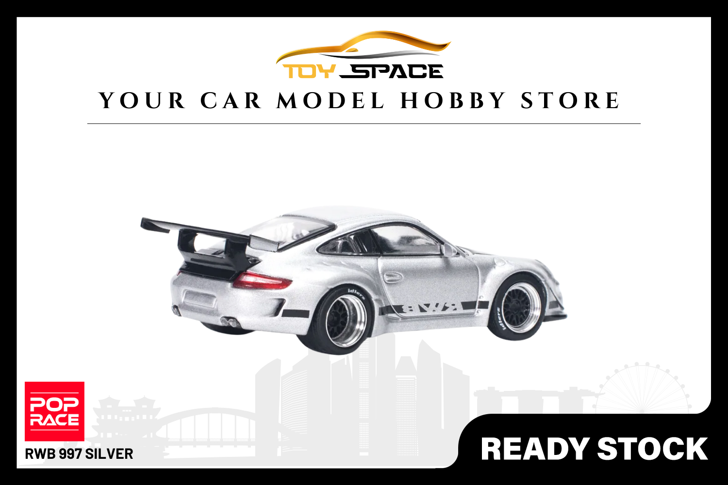 [POP RACE] 1:64 RWB 997 Silver - Toy Space Diecast Online Store Singapore
